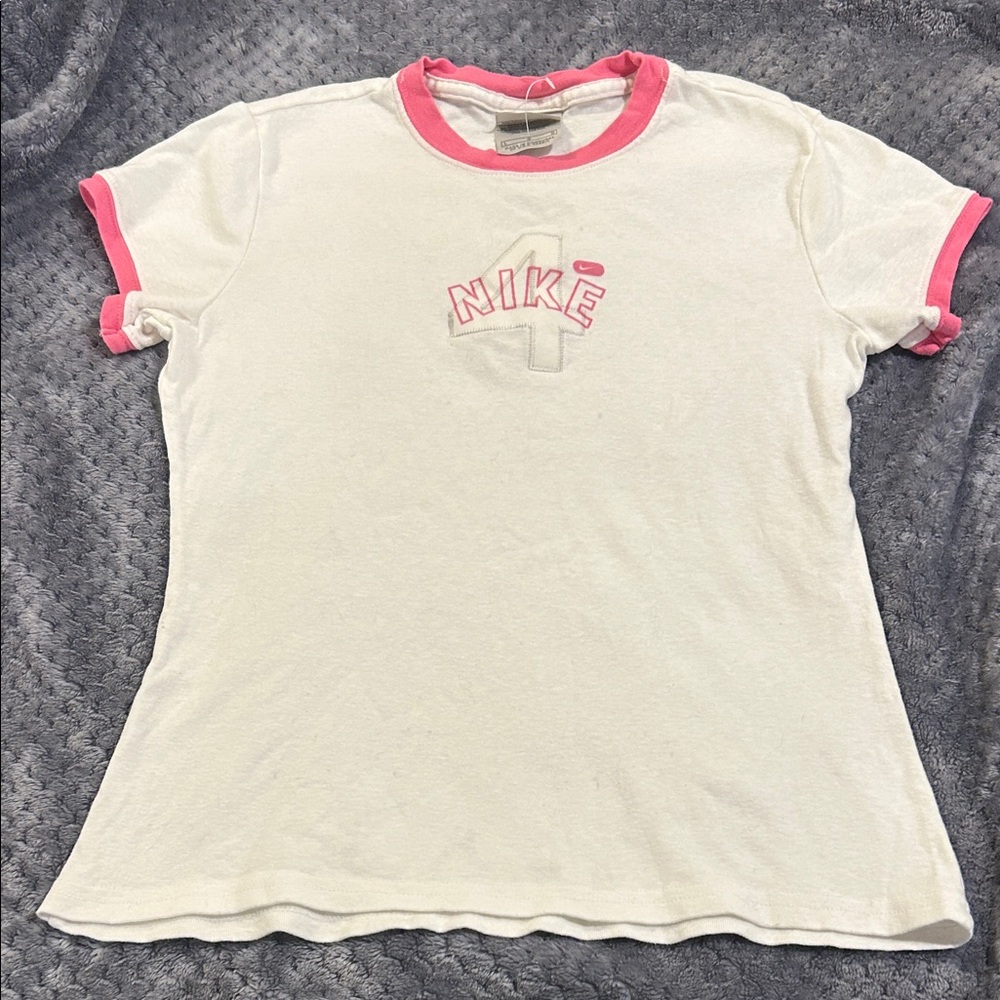 Super cute Girls Nike White Ringer Tee with Pink Trim SzL